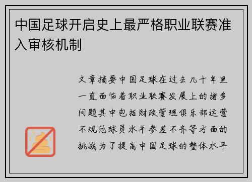 中国足球开启史上最严格职业联赛准入审核机制